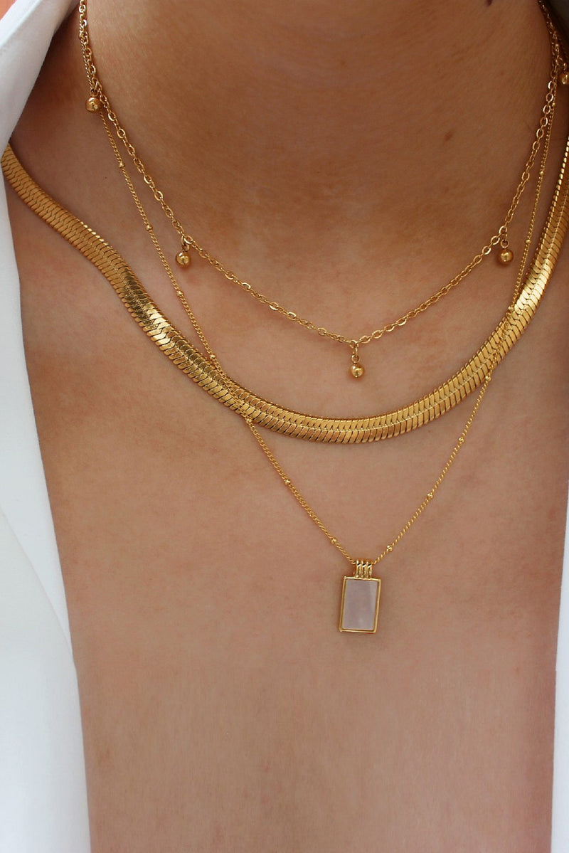 18k Gold Plated Triple Herringbone Layering Set