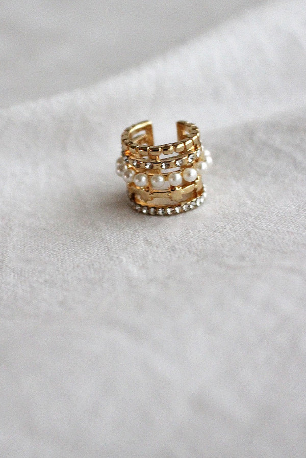 Multi Row Pearl Ear Cuff in Gold