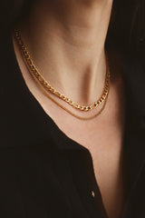 18k Gold Plated Figaro Double Chain Layered Necklace