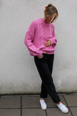 Pink Chunky Cable Knit Jumper