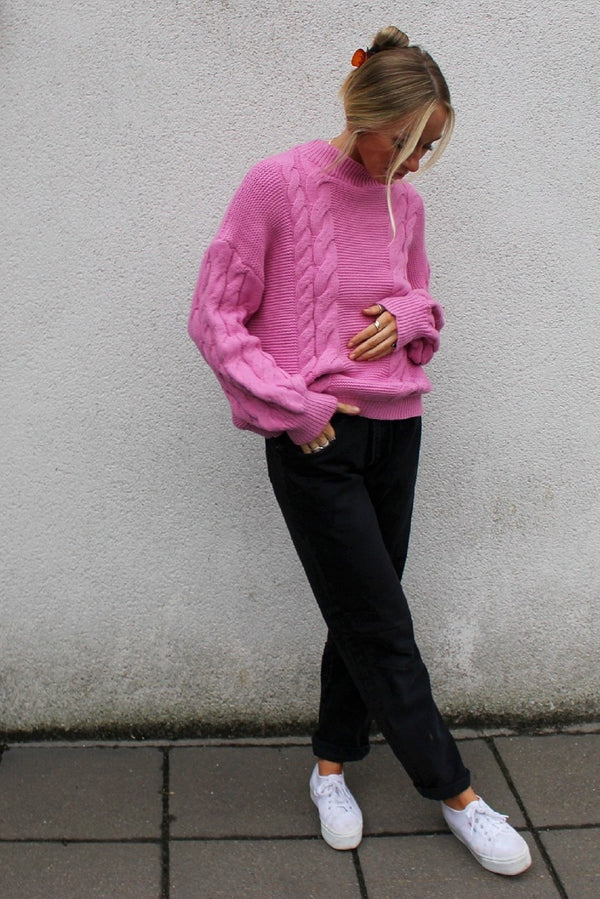 Pink Chunky Cable Knit Jumper