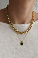 18k Gold Plated Chunky Chain Black Layering Set