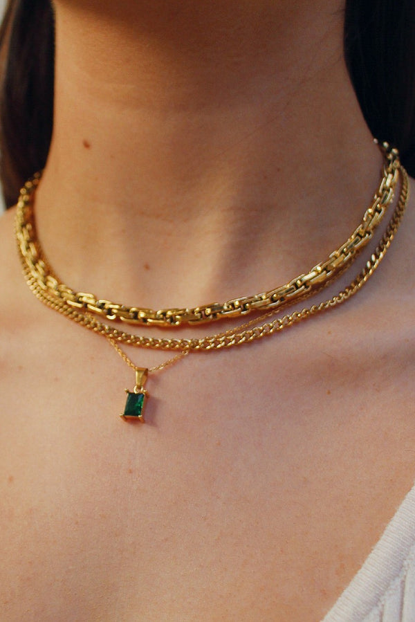 18k Gold Plated Green Chain Layering Set