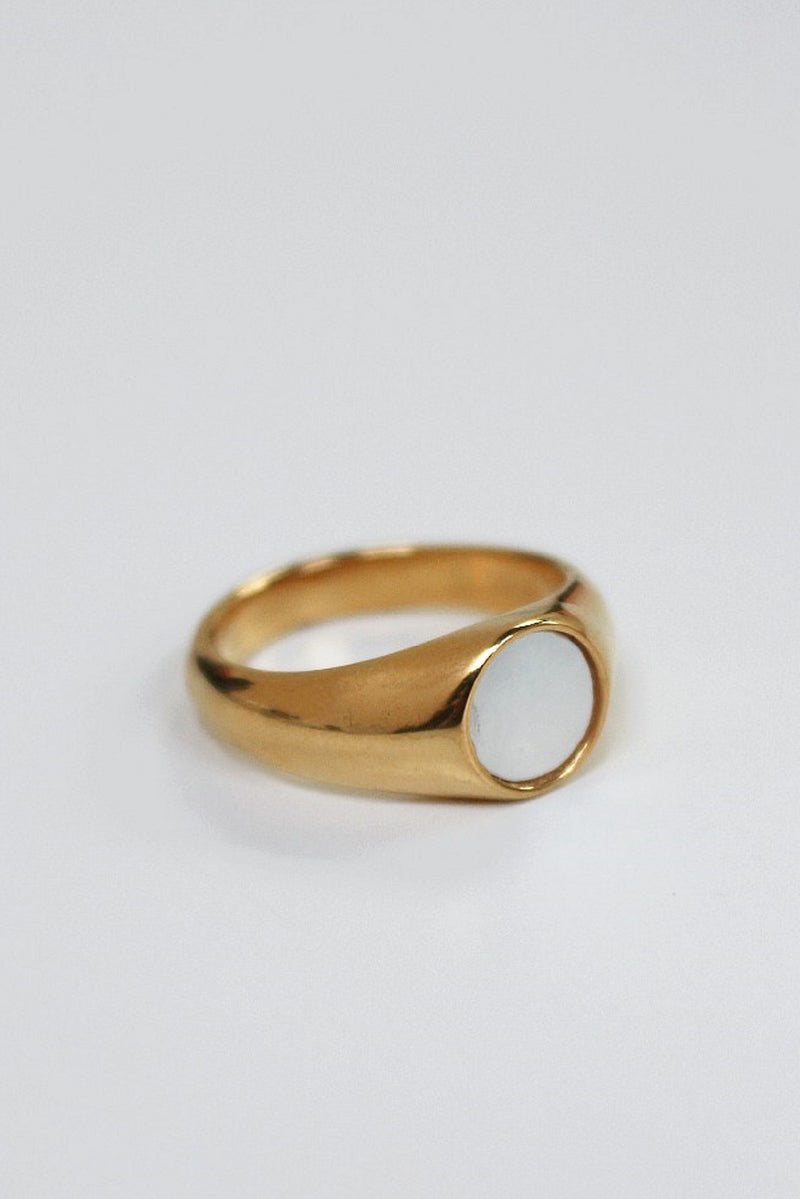 18k Gold Plated Small Mother of Pearl Signet Ring