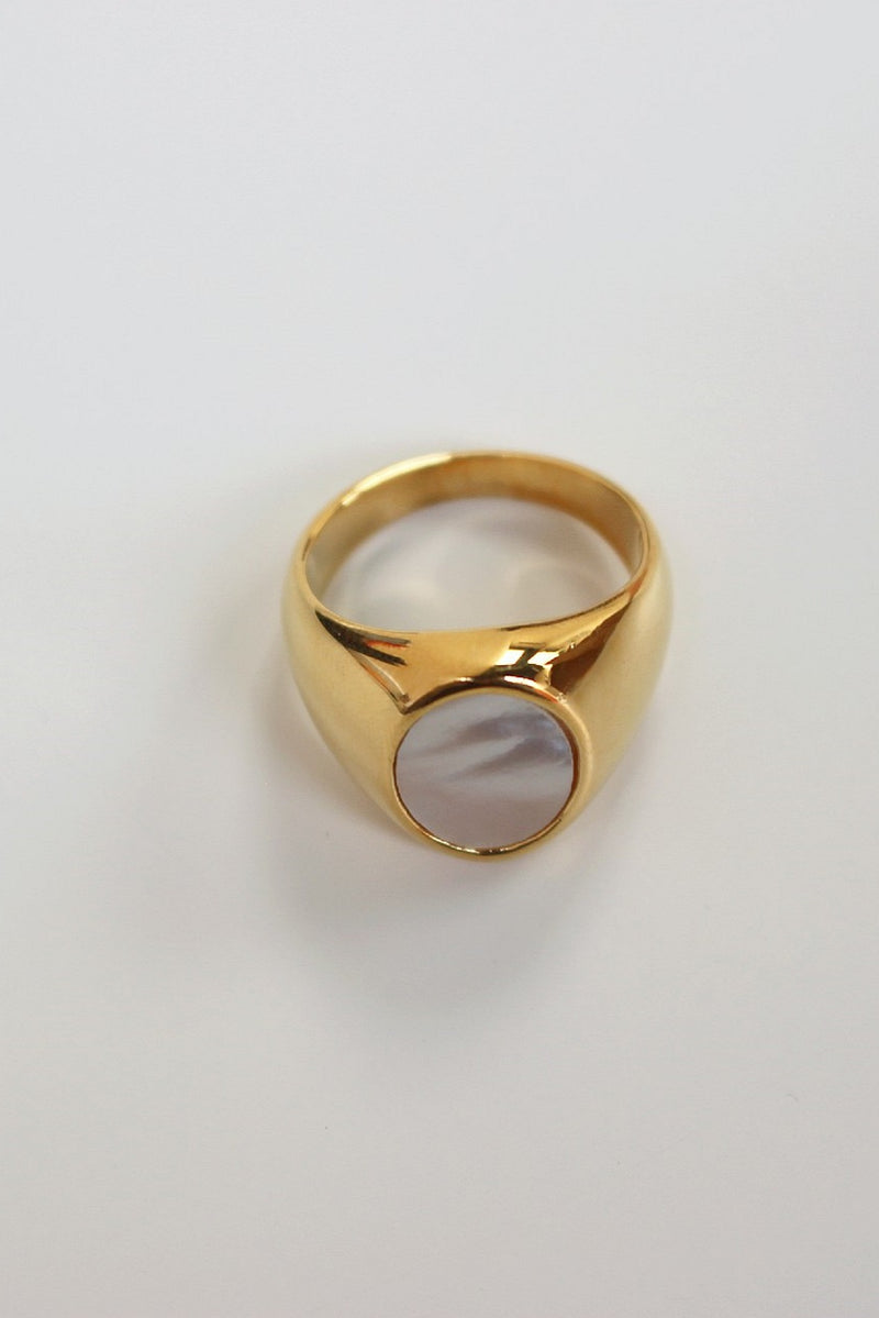 18k Gold Plated Large Mother of Pearl Signet Ring