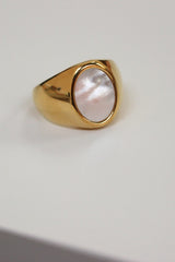 18k Gold Plated Large Mother of Pearl Signet Ring