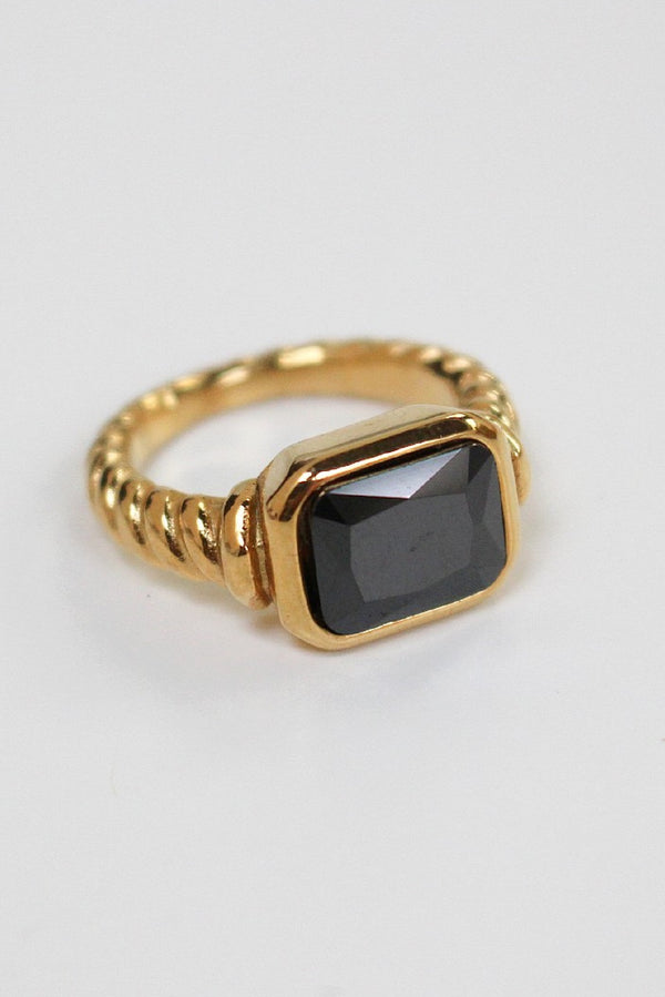 18k Gold Plated Black Ribbed Ring