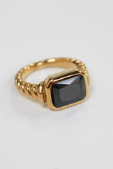 18k Gold Plated Black Ribbed and Skinny Dome Ring Set