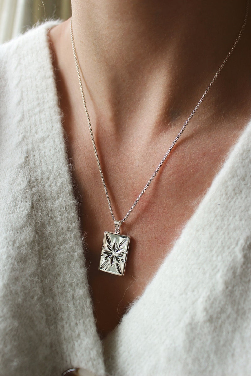 Sterling Silver Rectangle Star Pendant Necklace