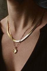 18k Gold Plated Herringbone & Heart Layering Set