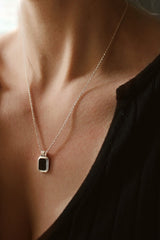 Sterling Silver Plated Black Pendant Necklace