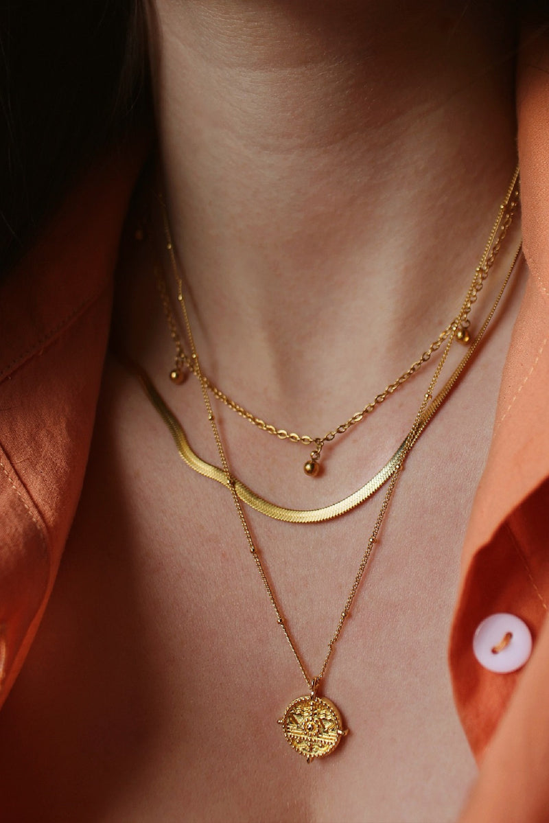 18k Gold Plated Paperclip Medallion Layering Set