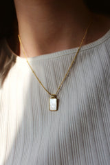 18k Gold Plated White Rectangle Pendant Necklace