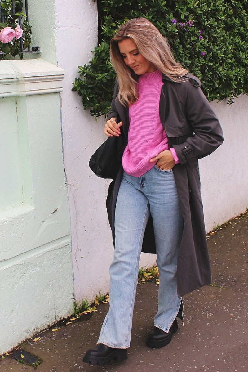 Pink Chunky Cable Knit Jumper