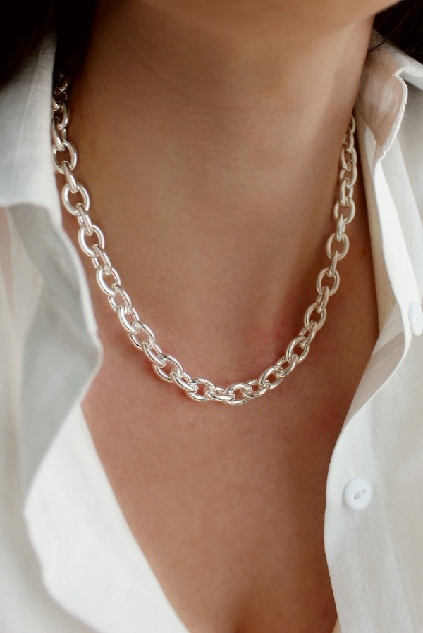 Sterling Silver Plated Chunky Chain Necklace