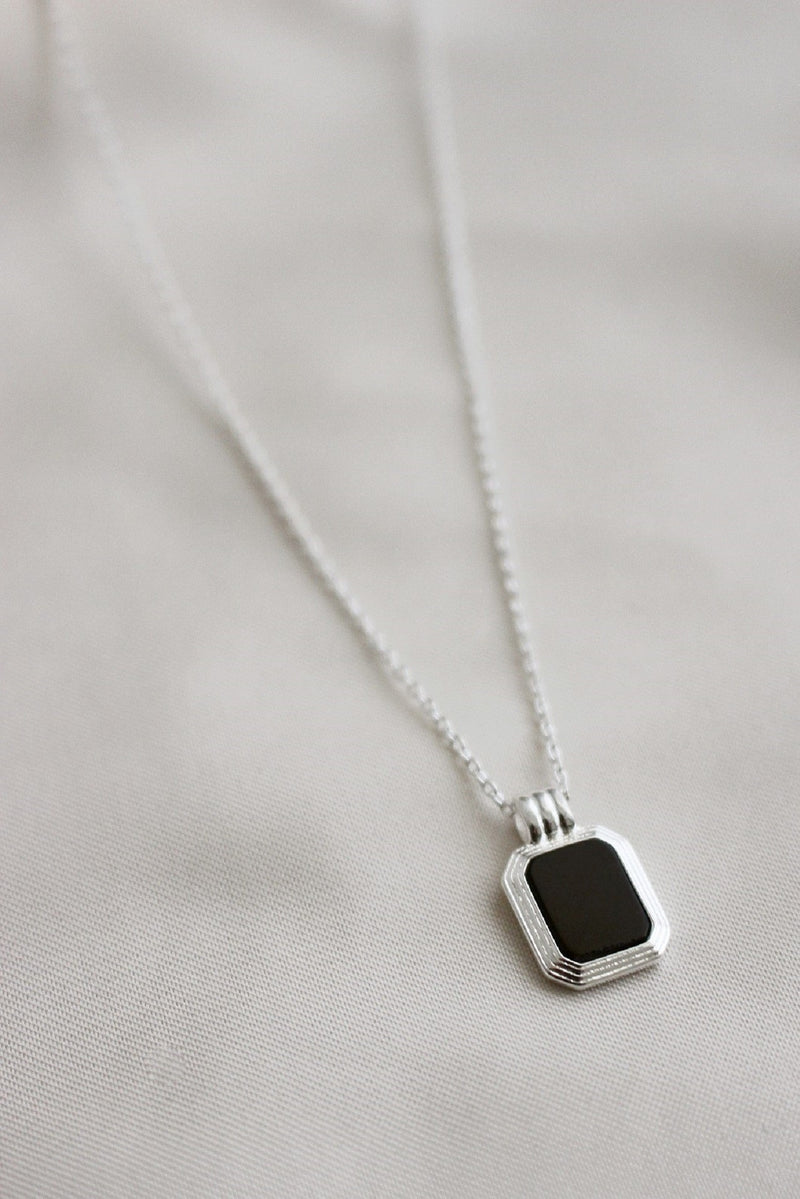 Sterling Silver Plated Black Pendant Necklace
