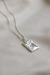 Sterling Silver Rectangle Star Pendant Necklace