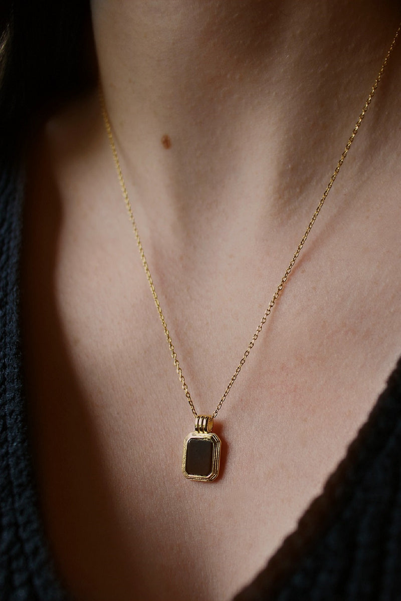 18k Gold Plated Black Pendant Necklace