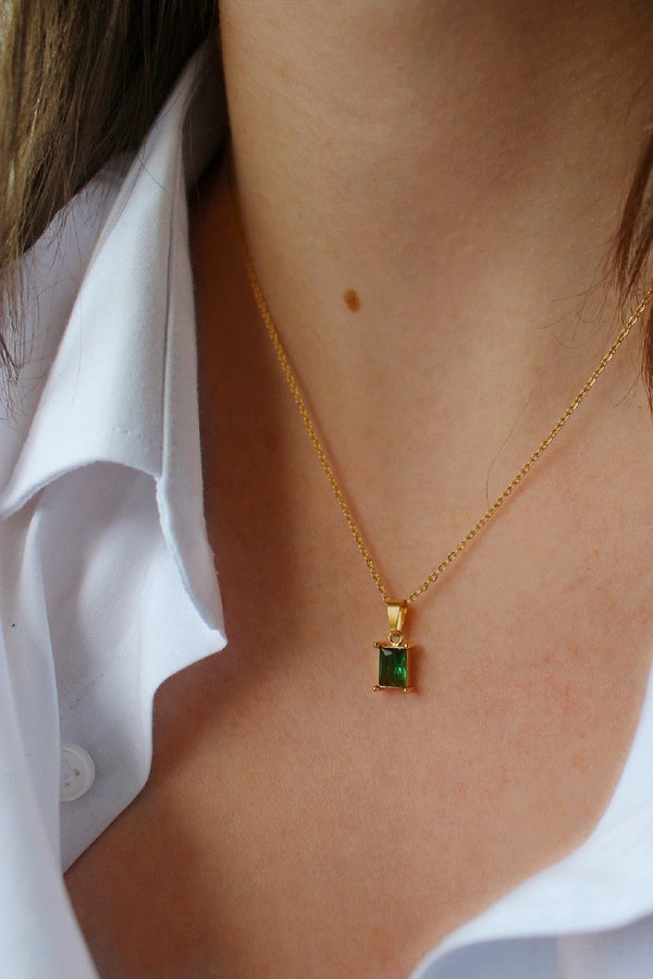 18k Gold Plated Dainty Green Pendant Necklace