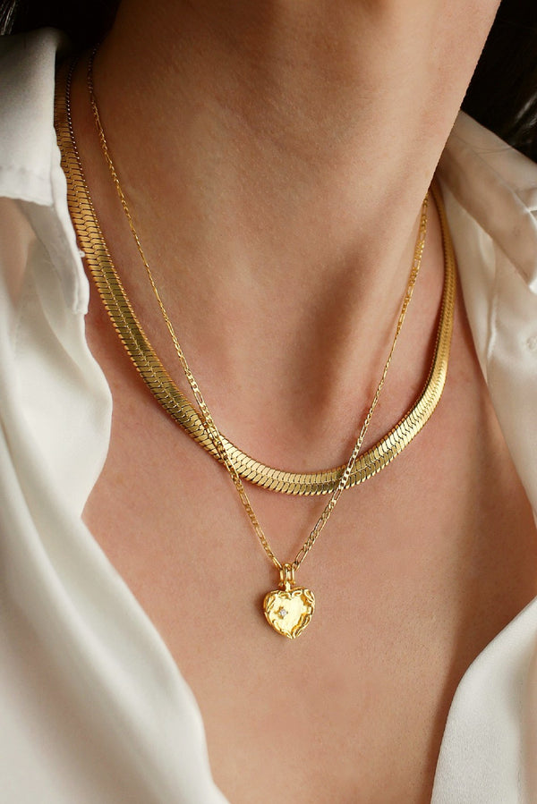 18k Gold Plated Herringbone & Heart Layering Set