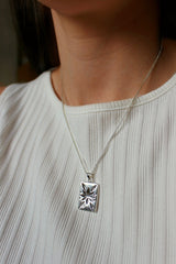 Sterling Silver Rectangle Star Pendant Necklace