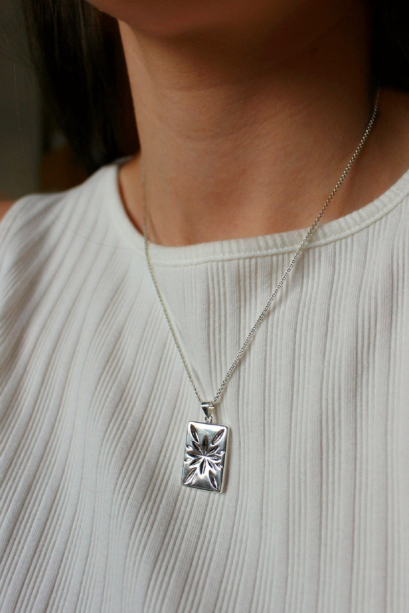 Sterling Silver Plated Rectangle Star Pendant Necklace