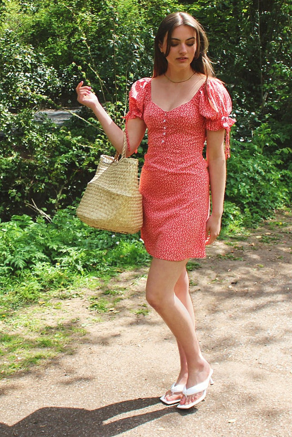 Red Floral Milkmaid Dress