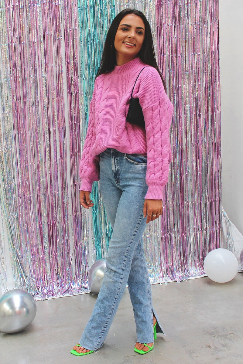 Pink Chunky Cable Knit Jumper