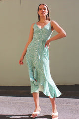 Light Green Leopard Print High Low Dress