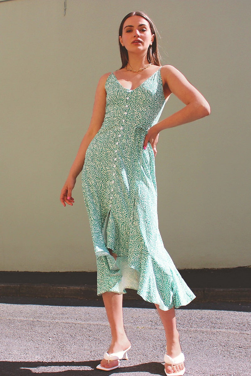 Light Green Leopard Print High Low Dress