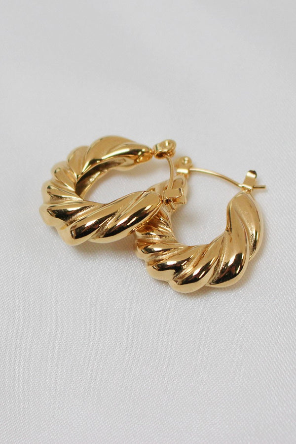 18k Gold Plated Croissant Twist Hoop Earrings