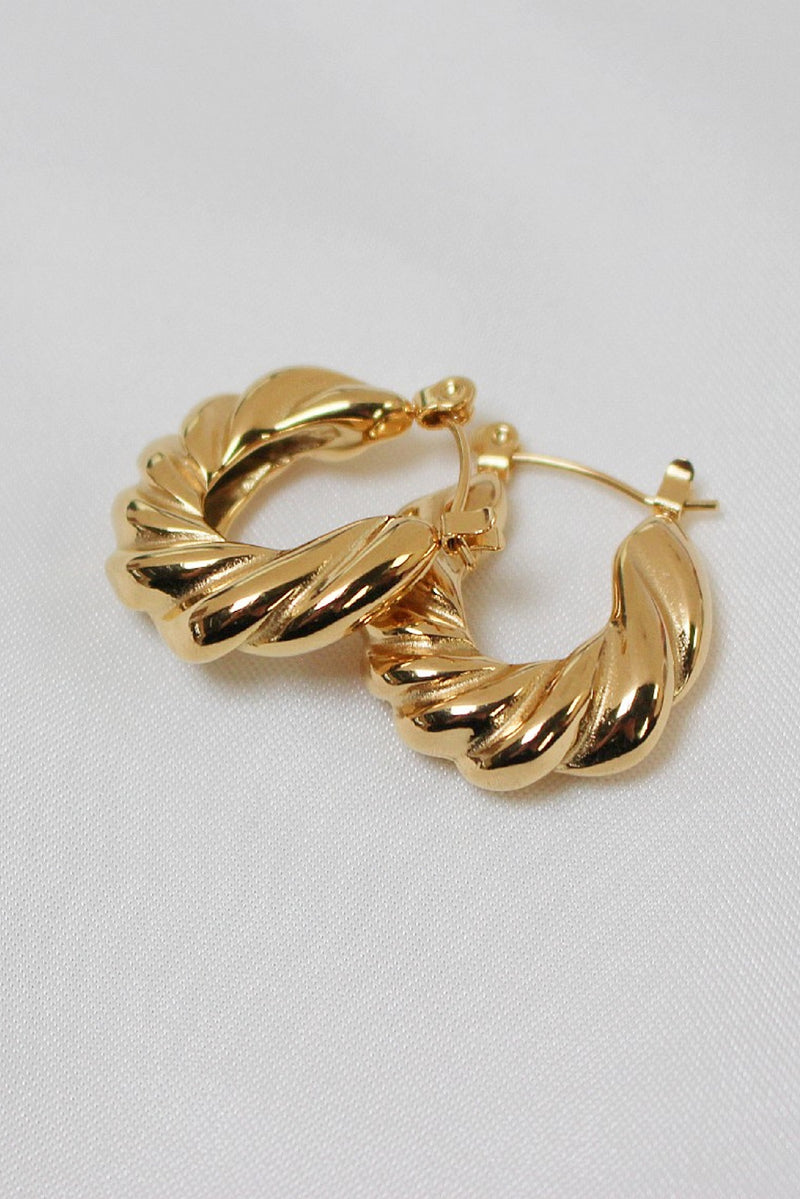 18k Gold Plated Croissant Twist Hoop Earrings