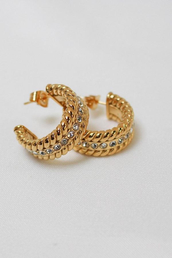 18k Gold Plated Rhinestone Twist Hoop Earrings