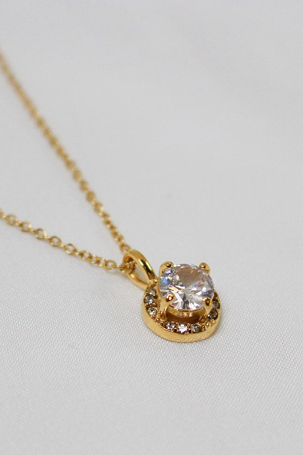 18k Gold Plated Clear Cubic Zirconia Pendant Necklace