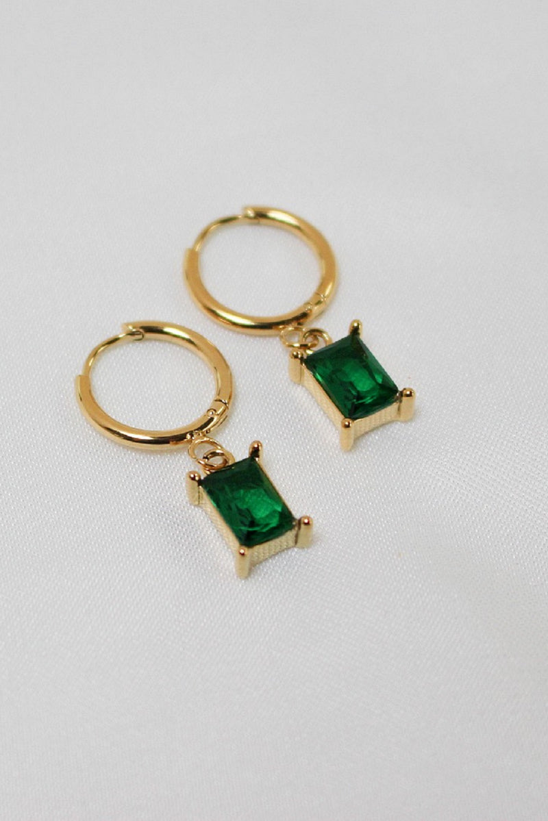18k Gold Plated Green Huggie Hoop Earrings