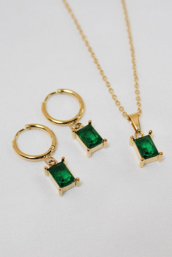 18k Gold Plated Green Huggie Hoop Earrings