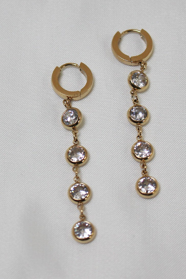 18k Gold Plated Cubic Zirconia Drop Hoop Earrings