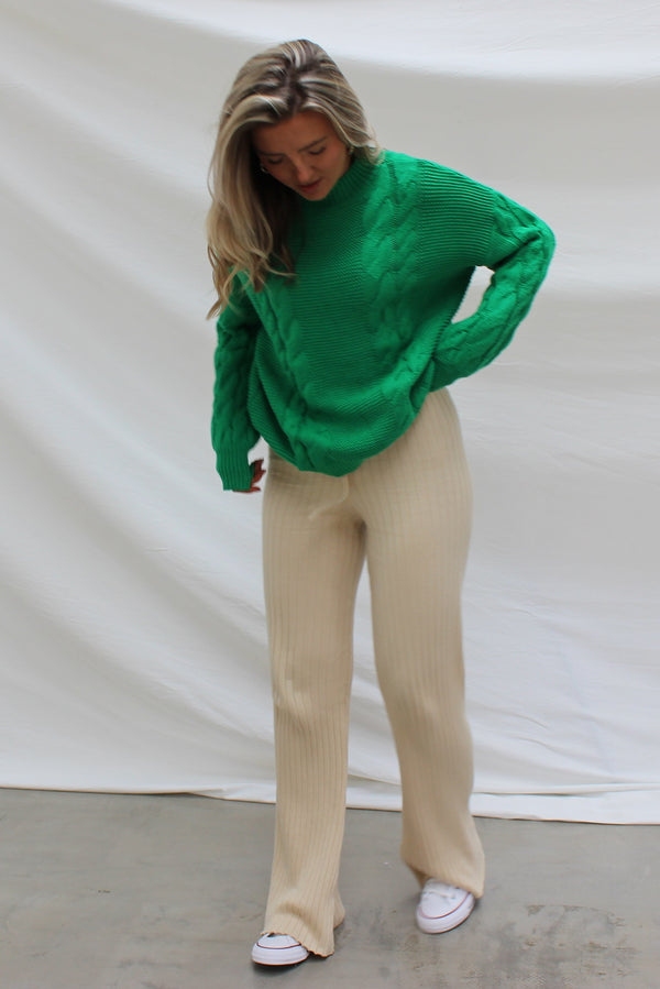 Green Chunky Cable Knit Jumper