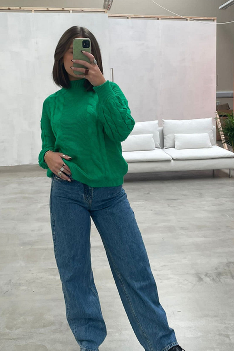 Green Chunky Cable Knit Jumper