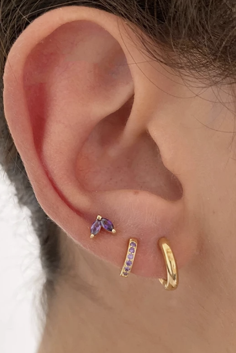 18k Gold Plated Purple Huggie Hoop Stack Set