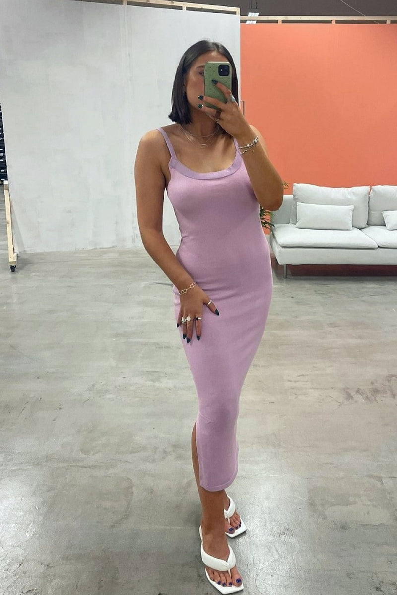 Lilac Knit Cami Dress with Split