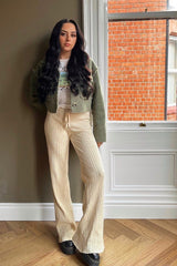 Beige Ribbed Loungewear Trousers