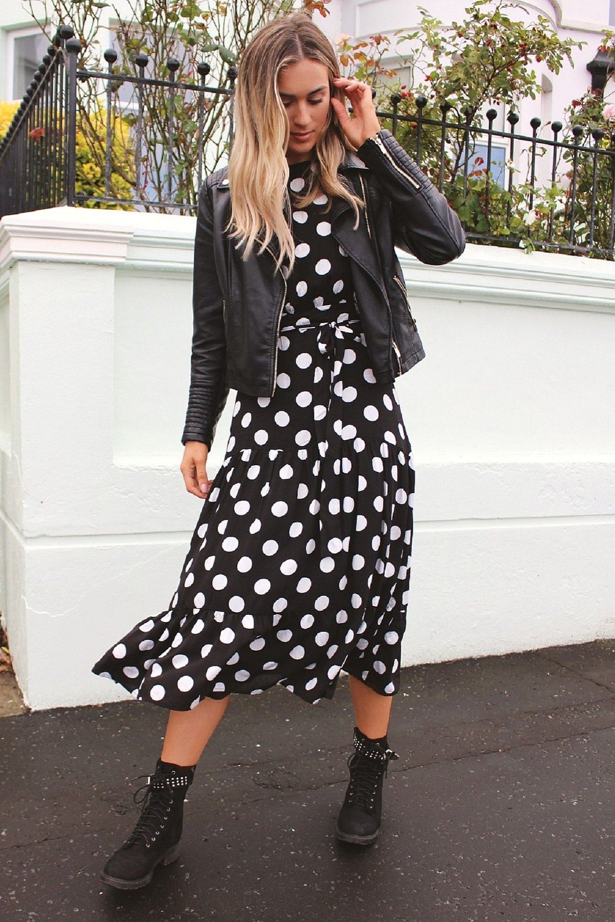 Black Polka Dot Tiered Dress
