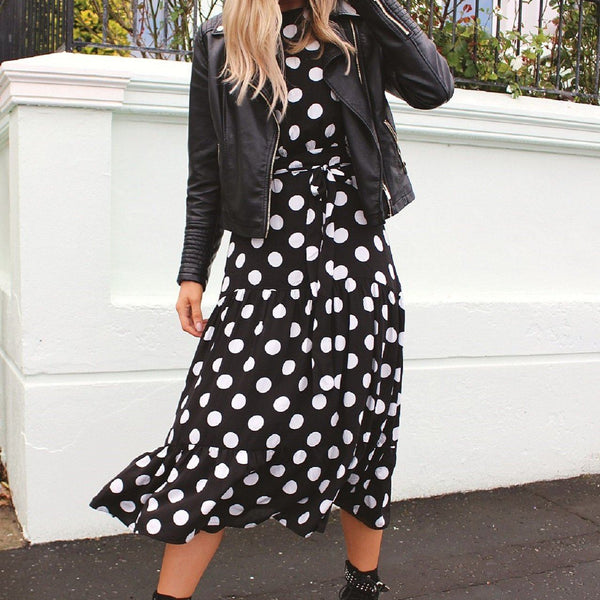 ワンピース Tiered Polka-Dot Long Dress black M Amazon.com: WAYF Women's Tiered Maxi Dress, Black Polka-Dot