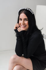 Black Velvet and Pearl Thick Hairband HAUS OF DECK 