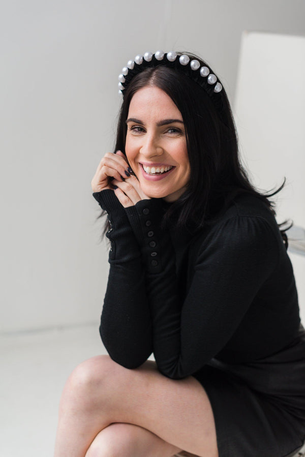 Black Velvet and Pearl Thick Hairband HAUS OF DECK 