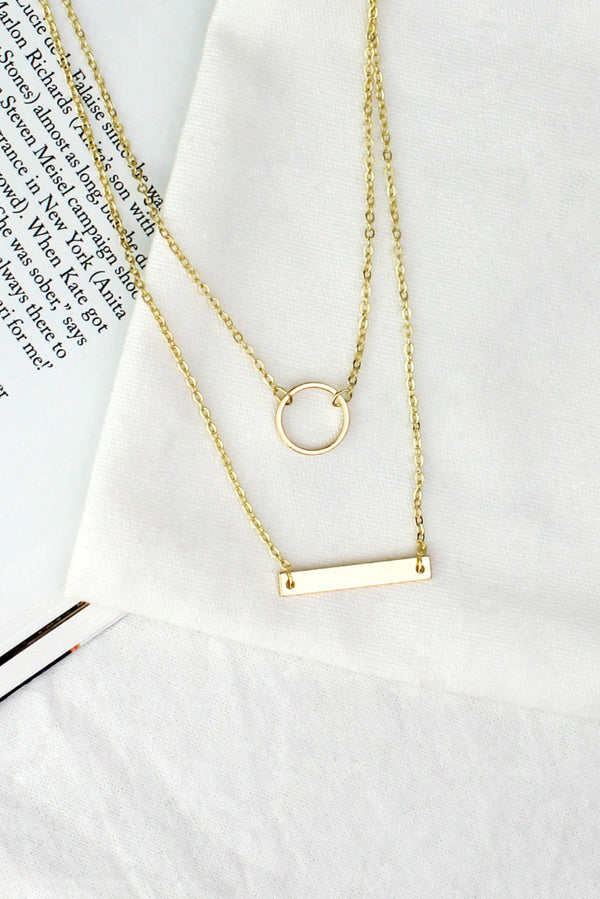 Gold Circle & Bar Layered Necklace HAUS OF DECK 