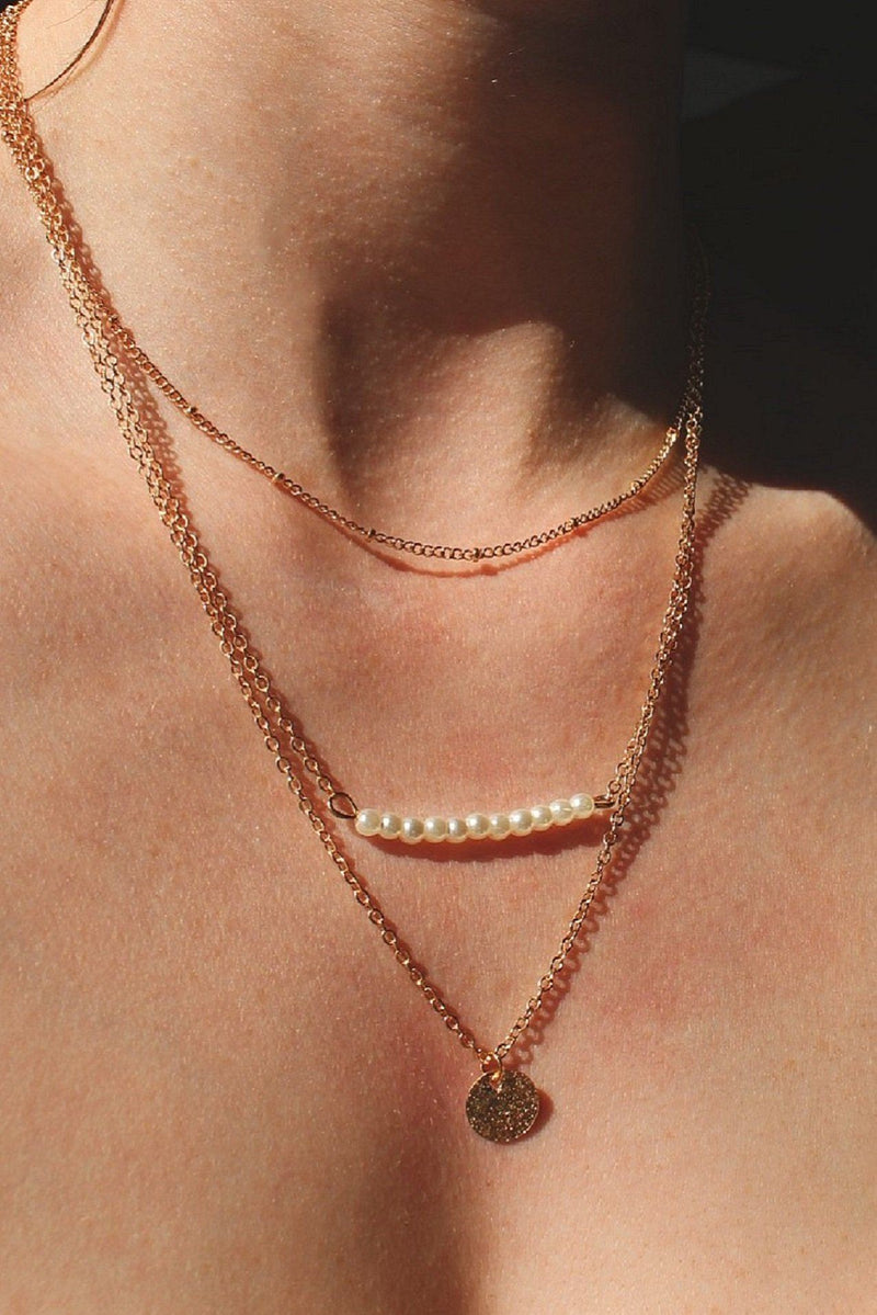 Gold Pearl And Circle Layer Necklace HAUS OF DECK 