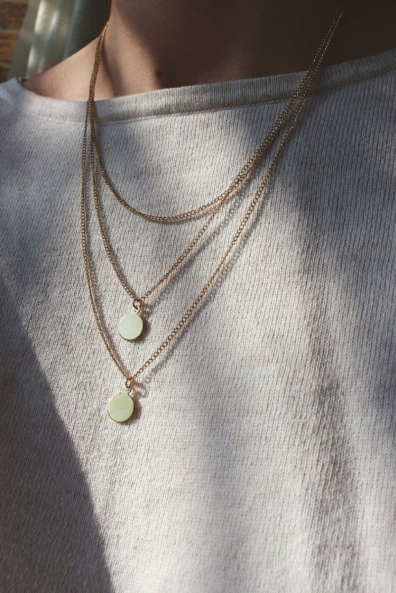 Gold Triple Layer Necklace with Double Mini Circle Pendants HAUS OF DECK 