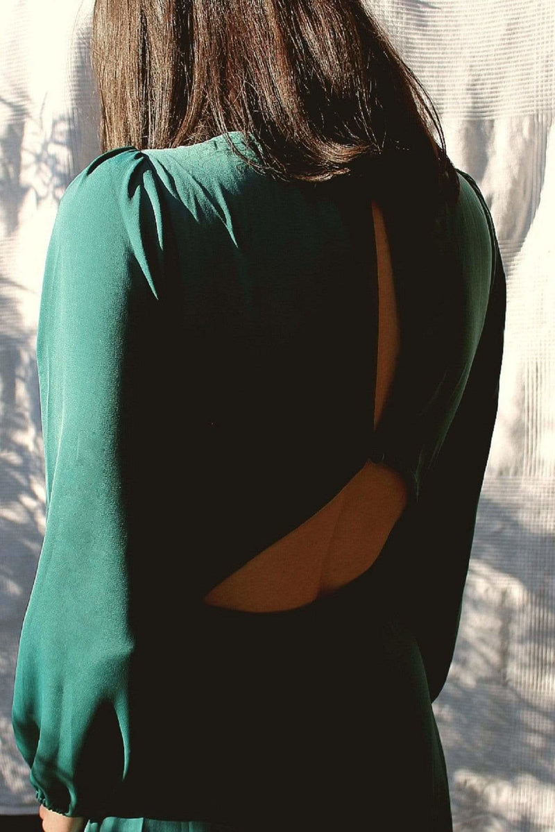 Backless Teal Green Midi Dress with Split - Long Sleeve Occasion Dress Backless Teal Green Midi Dress with Split - Long Sleeve Occasion Dress